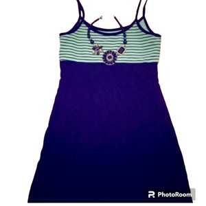 Little Black Summer Spaghetti Strap Dress With Striped Bust